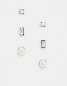 Набор из 3 пар серебристых серег DesignB London-Серебряный