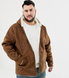 Двусторонняя куртка из искусственной овчины с капюшоном ASOS DESIGN Plus-Светло-коричневый