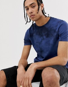 Длинная футболка с закругленной кромкой и принтом тай-дай ASOS DESIGN-Синий