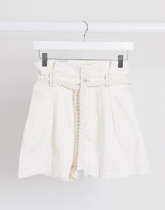 Светлые шорты с присборенной талией и плетеным поясом ASOS DESIGN-Белый