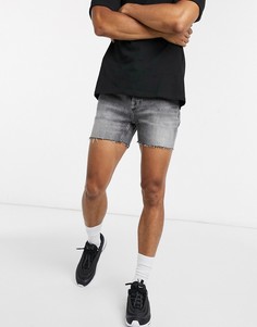 Выбеленные черные джинсовые шорты с необработанным краем ASOS DESIGN-Черный