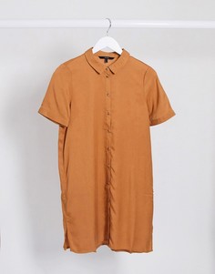Светло-коричневое платье-рубашка с короткими рукавами Vero Moda-Светло-коричневый