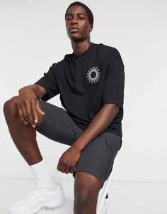 Черная oversized-футболка с принтом солнца на груди ASOS DESIGN-Синий