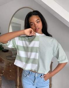 Шалфейно-зеленый кроп-топ oversized в полоску ASOS DESIGN