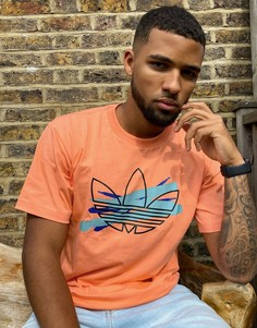 Оранжевая футболка с логотипом-трилистником adidas Originals-Розовый