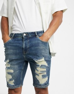 Синие рваные джинсовые шорты скинни ASOS DESIGN-Синий