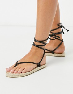Черные сандалии-эспадрильи с завязками ASOS DESIGN-Черный