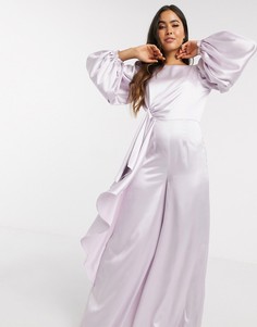 Лавандовый атласный комбинезон с широкими штанинами ASOS DESIGN-Фиолетовый