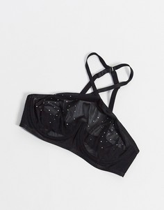 Сетчатый бюстгальтер на косточках с халтером и отделкой стразами ASOS DESIGN-Черный