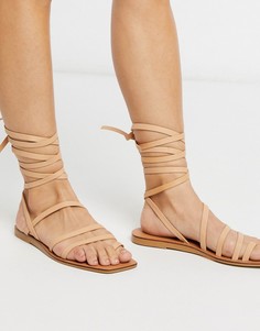 Бежевые кожаные сандалии ASOS DESIGN-Бежевый