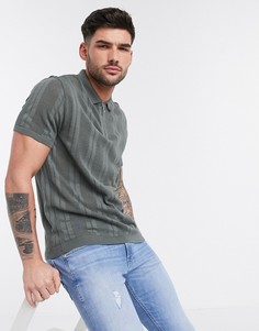Поло в рубчик цвета хаки River Island-Зеленый