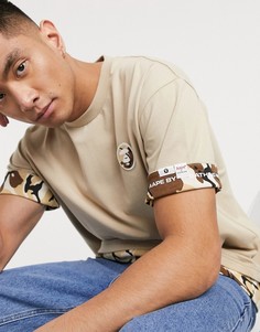 Бежевая футболка с камуфляжной отделкой AAPE By A Bathing Ape-Светло-коричневый