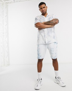 Синяя рубашка с короткими рукавами и принтом тай-дай Jack & Jones Originals-Синий