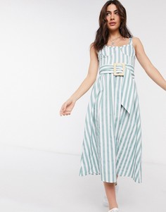 Приталенный сарафан миди в зеленую полоску ASOS DESIGN-Белый