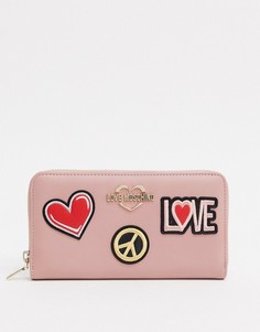 Розовый большой кошелек с нашивками Love Moschino