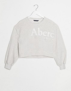 Серый свитер с объемными рукавами и логотипом Abercrombie & Fitch