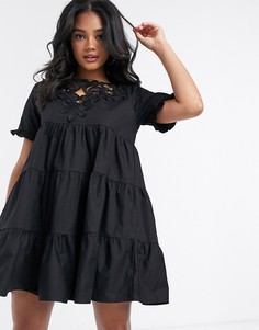 Свободное черное платье из поплина с ажурной отделкой Missguided-Черный