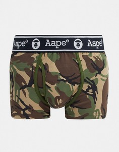 Зеленые эластичные трикотажные боксеры с камуфляжным принтом AAPE By A Bathing Ape-Зеленый