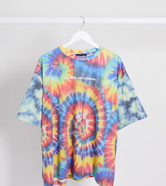 Футболка в стиле oversized с принтом тай-дай и надписью New Girl Order Curve-Мульти