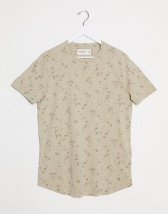 Светло-коричневая футболка с логотипом и цветочным принтом Abercrombie & Fitch-Светло-коричневый
