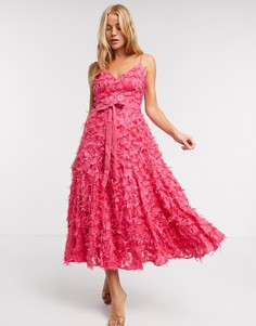 Ярко-розовое платье миди с 3D отделкой Forever U-Розовый