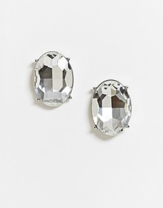 Серебристые серьги-гвоздики с большими овальными стразами ASOS DESIGN-Серебряный