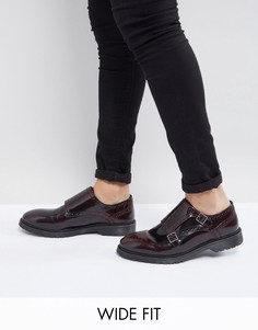 Бордовые кожаные монки для широкой стопы ASOS-Красный
