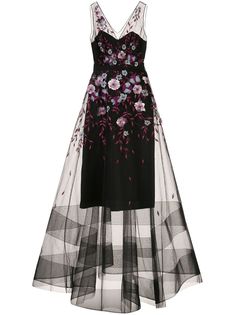 Marchesa Notte вечернее платье из тюля с цветочной отделкой
