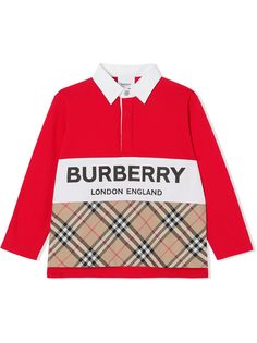 Burberry Kids клетчатая рубашка поло с длинными рукавами
