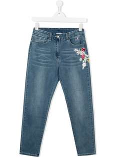 Monnalisa джинсы с цветочной вышивкой