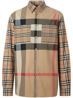Burberry рубашка оверсайз со вставками в клетку