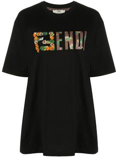 Fendi футболка оверсайз с цветочным принтом и логотипом