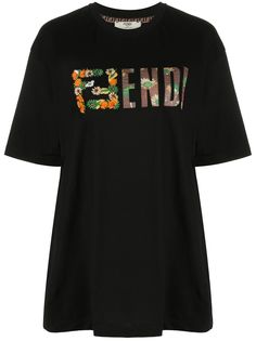 Fendi футболка оверсайз с цветочным принтом и логотипом