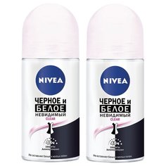 Nivea антиперспирант, ролик, Черное и Белое Невидимый Clear, 2 шт, 50 мл