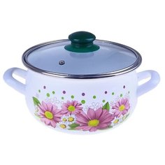 Кастрюля Интерос Розовые герберы 5,7 л, белый с рисунком