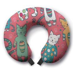 Подушка для шеи Ambesonne Коты в пижамах, красный
