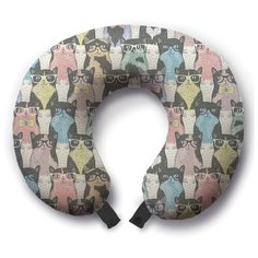 Подушка для шеи Ambesonne Кошачий кинотеатр, серый/розовый/голубой