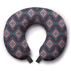Подушка для шеи Ambesonne Ромбы и волны, красный/зеленый