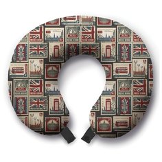 Подушка для шеи Ambesonne Английские марки, бежевый/черный/красный