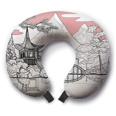 Подушка для шеи Ambesonne Строгая Япония, белый/розовый