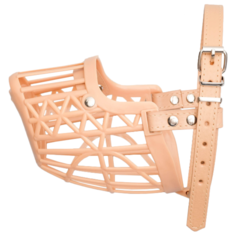 Намордник для собак Пижон пластиковый №4 с ошейником из кожзама (2712565), обхват морды 26 см бежевый