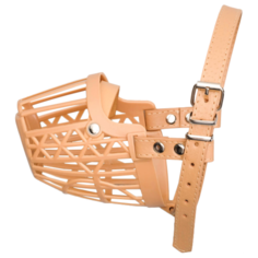 Намордник для собак Пижон пластиковый №3 с ошейником из кожзама (2712564), обхват морды 22 см бежевый