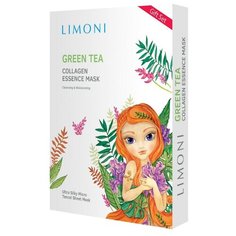 Limoni Тканевая маска для лица тонизирующая с зелёным чаем и коллагеном Green Tea Collagen Essence Mask, 25 г, 6 шт.