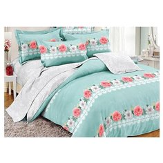 Постельное белье семейное Cleo Pure cotton 049-PC, поплин голубой/розовый