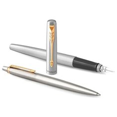 PARKER Набор перьевая и шариковая ручки Parker Jotter Core, Stainless Steel GT, M, синий цвет чернил