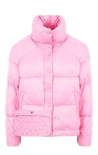 Розовая демисезонная куртка с клатчем Guess