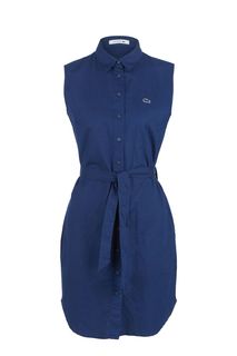 Синее платье-рубашка из хлопка и льна Lacoste