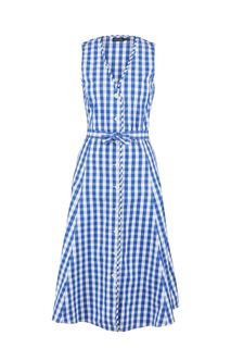 Синее хлопковое платье-рубашка в клетку Polo Ralph Lauren