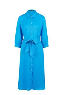 Синее платье-рубашка с длинными рукавами Comma