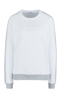 Белый хлопковый свитшот с серыми вставками Lacoste